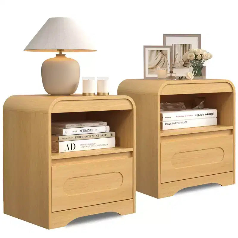 SOLACE FURNITURE Comodino Set da 2, Comodino con Cassetto Portaoggetti e Vano Aperto per Camera da Letto Divano Ufficio