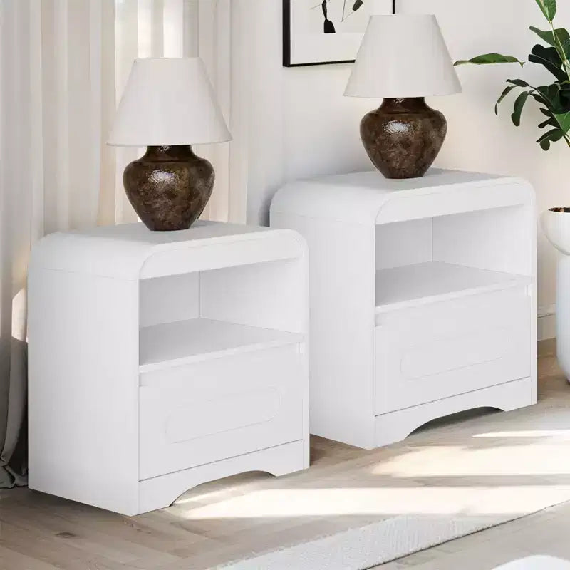 SOLACE FURNITURE Comodino Set da 2, Comodino con Cassetto Portaoggetti e Vano Aperto per Camera da Letto Divano Ufficio