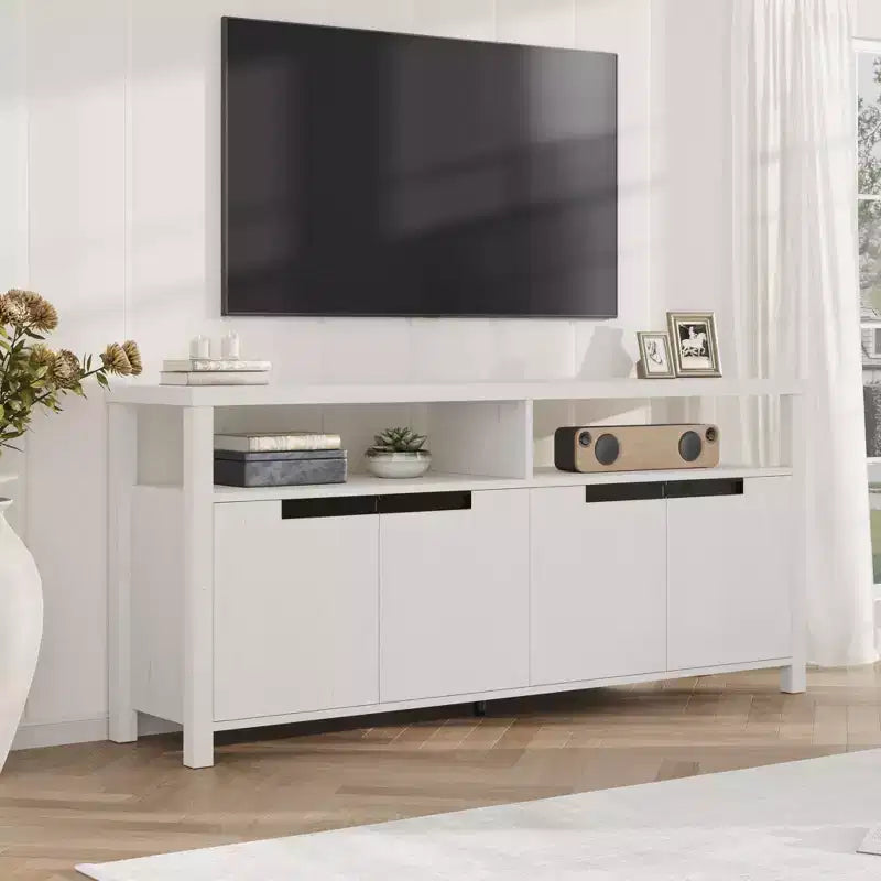 Mobile Porta TV per Televisori Fino a 70 Pollici, Mobile Lungo per Intrattenimento Bianco con 4 Ante e Ripiani a Giorno, Consolle Porta TV Marrone Rustico