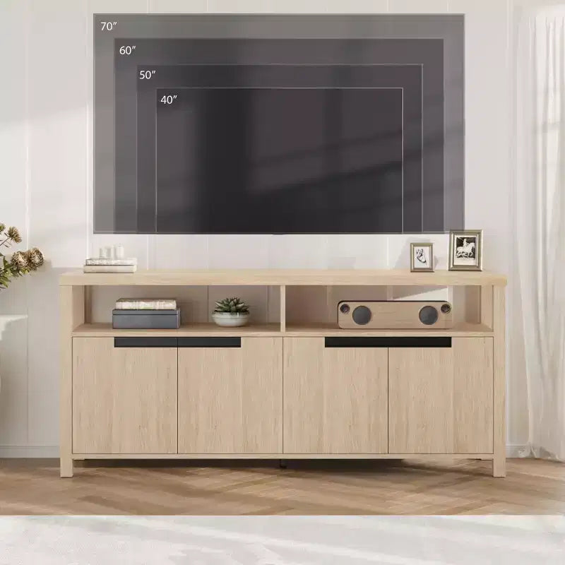 Mobile Porta TV per Televisori Fino a 70 Pollici, Mobile Lungo per Intrattenimento Bianco con 4 Ante e Ripiani a Giorno, Consolle Porta TV Marrone Rustico