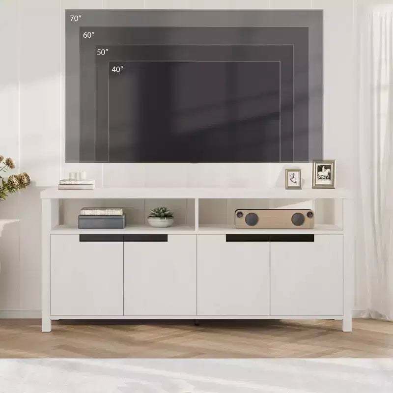 Mobile Porta TV per Televisori Fino a 70 Pollici, Mobile Lungo per Intrattenimento Bianco con 4 Ante e Ripiani a Giorno, Consolle Porta TV Marrone Rustico