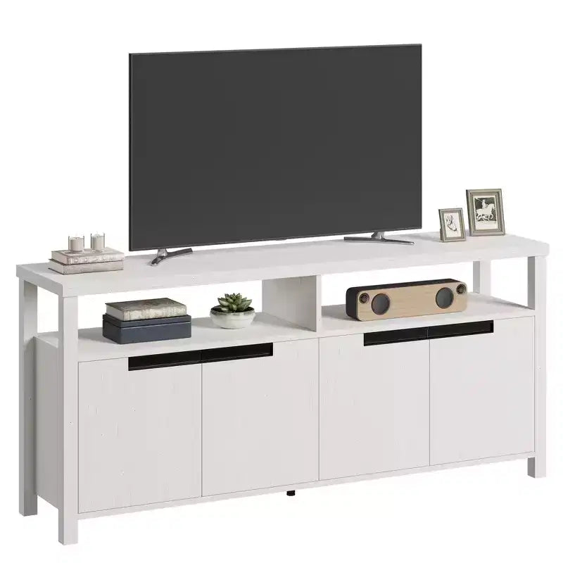Mobile Porta TV per Televisori Fino a 70 Pollici, Mobile Lungo per Intrattenimento Bianco con 4 Ante e Ripiani a Giorno, Consolle Porta TV Marrone Rustico