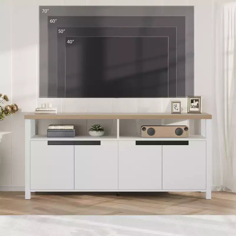 Mobile Porta TV per Televisori Fino a 70 Pollici, Mobile Lungo per Intrattenimento Bianco con 4 Ante e Ripiani a Giorno, Consolle Porta TV Marrone Rustico
