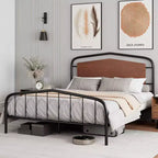 Struttura Letto Queen Size, Piattaforma in Metallo Resistente, Testiera e Pediera in Legno, Ampio Spazio Contenitore Sotto il Letto, Silenzioso, Nessuna Rete a Molle Necessaria, Noce
