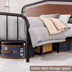 Struttura Letto Queen Size, Piattaforma in Metallo Resistente, Testiera e Pediera in Legno, Ampio Spazio Contenitore Sotto il Letto, Silenzioso, Nessuna Rete a Molle Necessaria, Noce