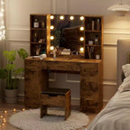 Farmhouse Makeup Vanity Table Set with Lighted Mirror,55.7 Modern Vanity Desk with Power Outlet&Storage Shelves,Dressing Table for Women & Girls