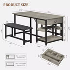 Dining Table Set for 4, Dining Room Table with Storage Drawers & Wine Rack, Kitchen Dining Table Set with Upholstered Benches for Dining Room-Grey