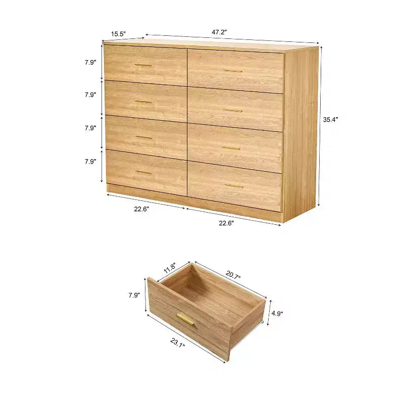 Okak Modern Minimalism 8/9-Drawer Dresser with Golden Handles, Sturdy Ample Storage for Bedroom Living Room