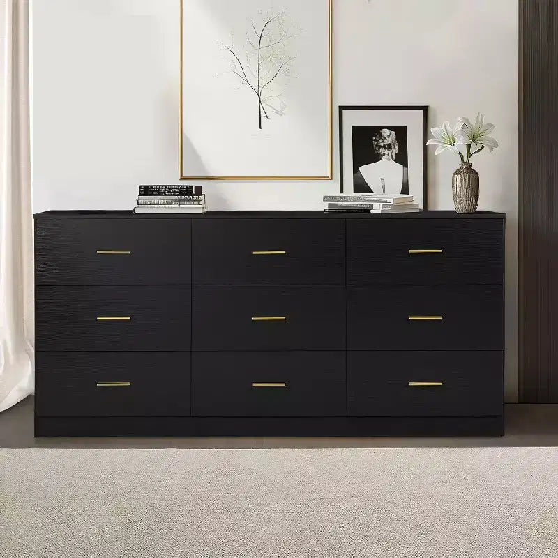 Comò Okak Modern Minimalism a 8/9 cassetti con maniglie dorate, contenitore robusto e capiente per camera da letto e soggiorno