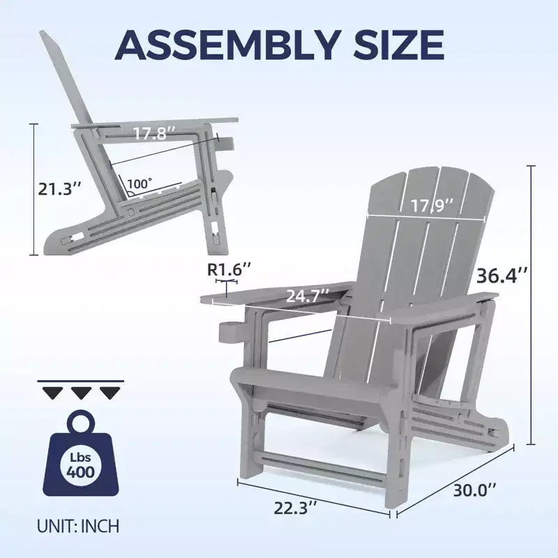 NAYSAYE Patio Chaise Lounge Adirondack Chair Set with Cup Holder Foldable Design for Outdoor Relaxation, 22.3*30*36.4