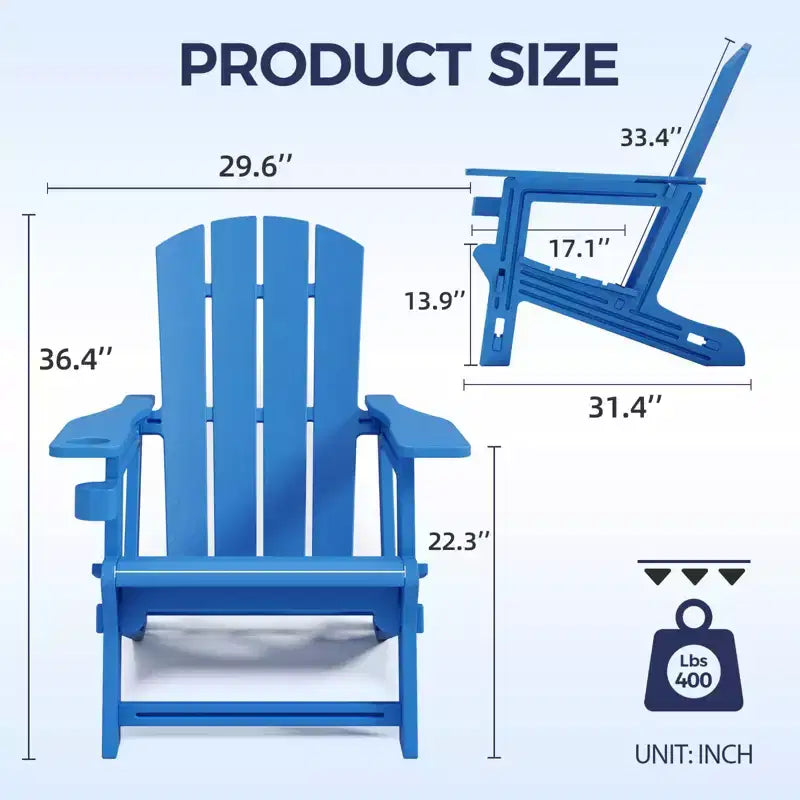 NAYSAYE Patio Chaise Lounge Adirondack Chair Set with Cup Holder Foldable Design for Outdoor Relaxation, 22.3*30*36.4