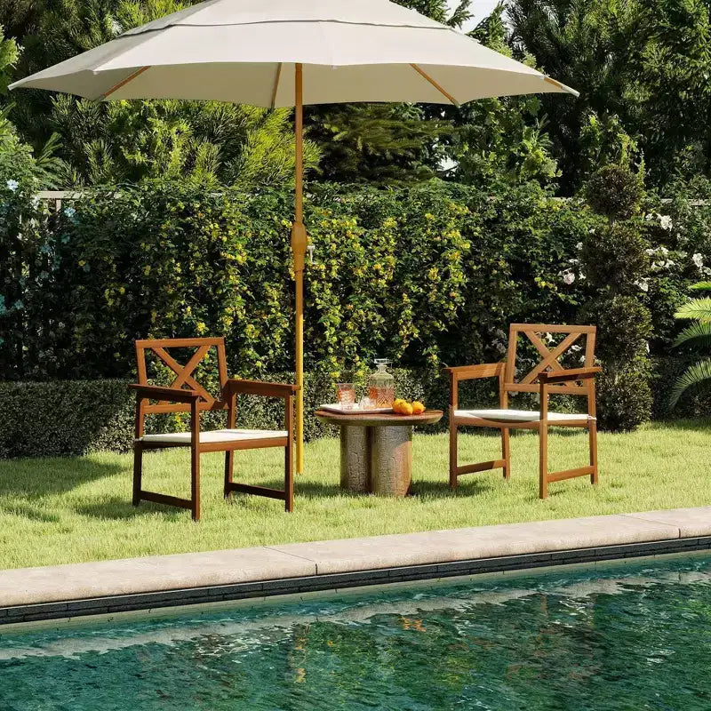 HOMLUX 2-Pack Outdoor Patio Accent Chairs Arm Chair with Cushion, X Back, Teak Oil