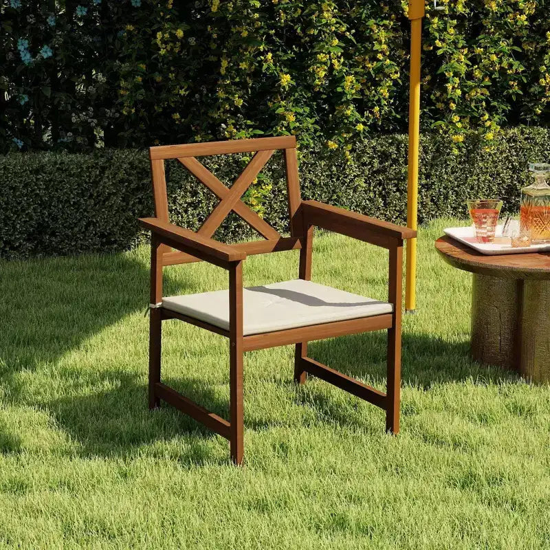 HOMLUX 2-Pack Outdoor Patio Accent Chairs Arm Chair with Cushion, X Back, Teak Oil