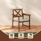 HOMLUX 2-Pack Outdoor Patio Accent Chairs Arm Chair with Cushion, X Back, Teak Oil