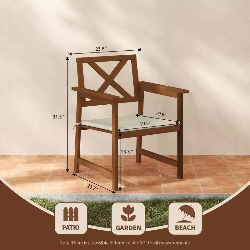 HOMLUX 2-Pack Outdoor Patio Accent Chairs Arm Chair with Cushion, X Back, Teak Oil