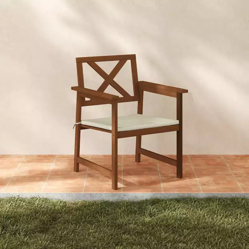 HOMLUX 2-Pack Outdoor Patio Accent Chairs Arm Chair with Cushion, X Back, Teak Oil