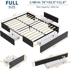 Queen Platform Bed Frame with 3 Storage Drawers  Low Profile, Slatted Base, No Box Spring, Gray