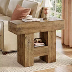 Lantine Narrow End Table, Farmhouse Sofa Side Table with 2-Tier Storage Shelf and Heavy Duty Base for Living Room
