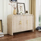 MAYEERTY Retro Curved Sideboard with Gold Handles Adjustable Divides for Living Room Dining Room Natural