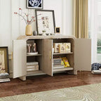 MAYEERTY Retro Curved Sideboard with Gold Handles Adjustable Divides for Living Room Dining Room Natural