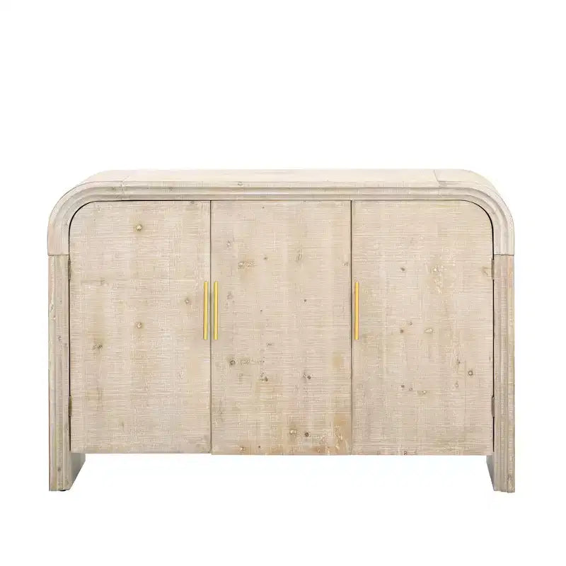 MAYEERTY Retro Curved Sideboard with Gold Handles Adjustable Divides for Living Room Dining Room Natural