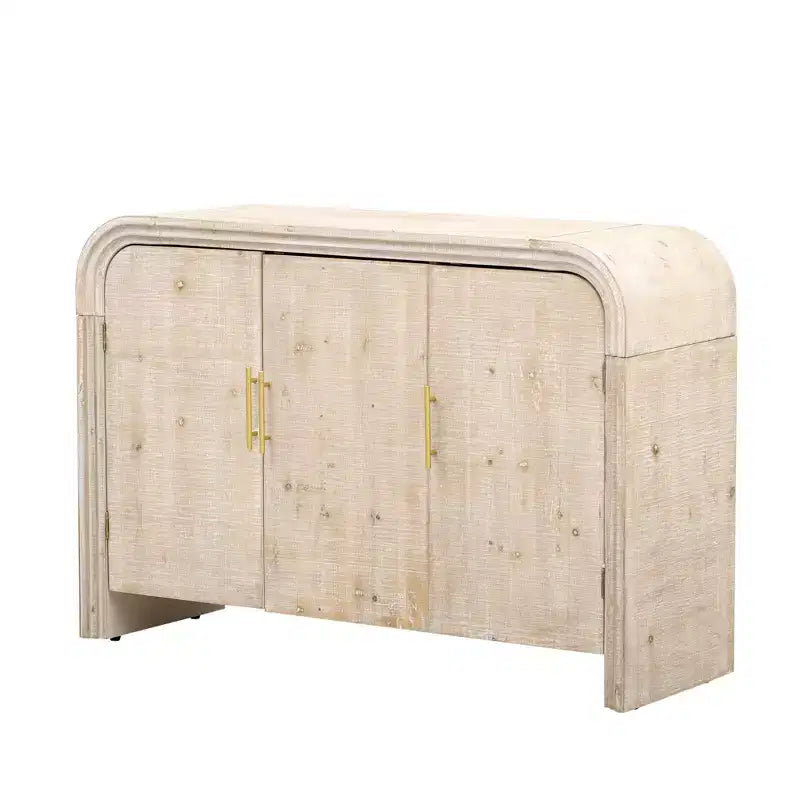 MAYEERTY Retro Curved Sideboard with Gold Handles Adjustable Divides for Living Room Dining Room Natural