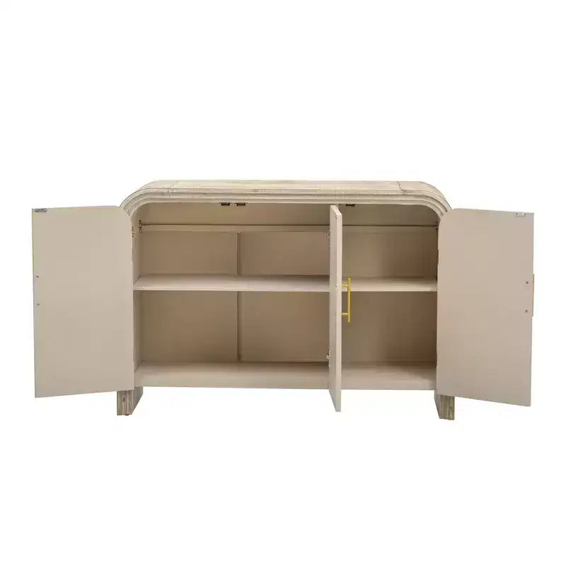 MAYEERTY Retro Curved Sideboard with Gold Handles Adjustable Divides for Living Room Dining Room Natural