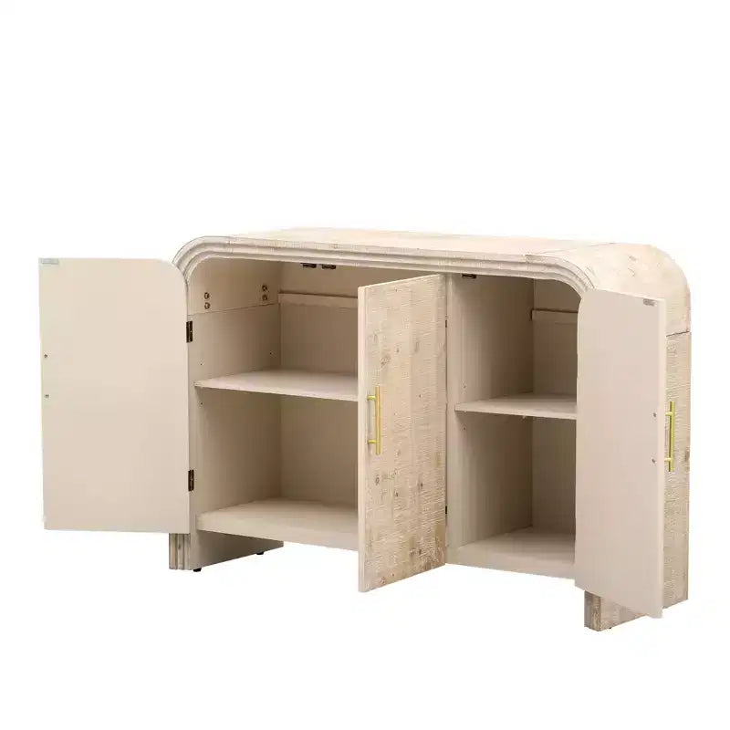 MAYEERTY Retro Curved Sideboard with Gold Handles Adjustable Divides for Living Room Dining Room Natural