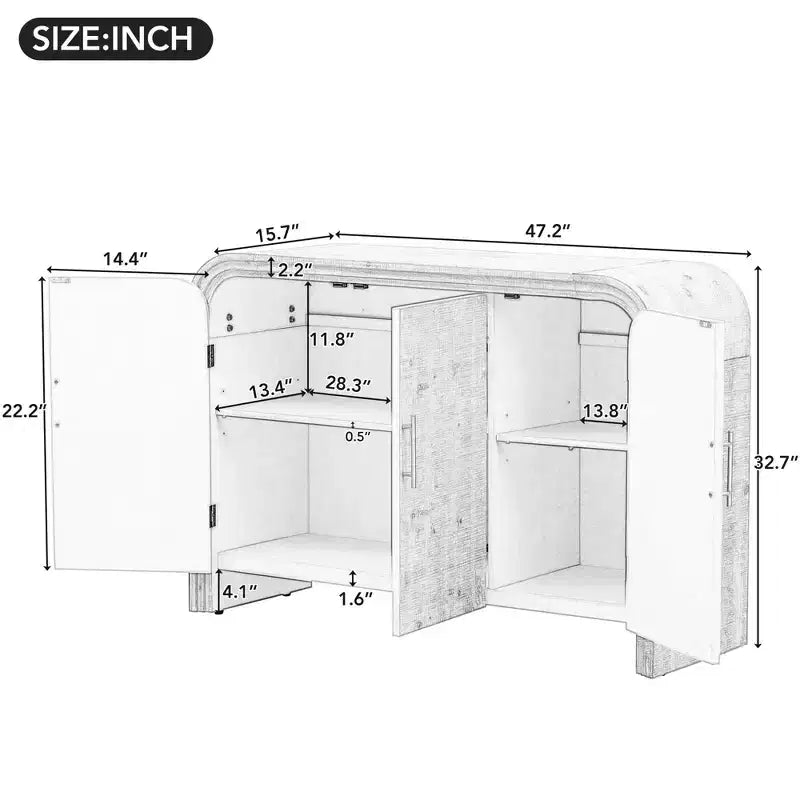 MAYEERTY Retro Curved Sideboard with Gold Handles Adjustable Divides for Living Room Dining Room Natural