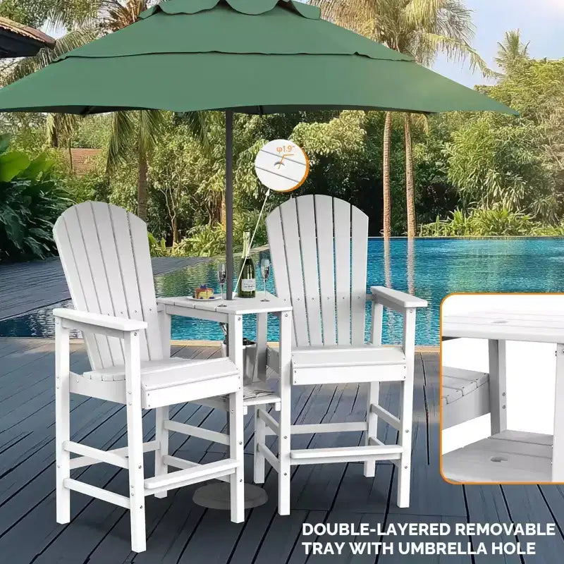 Karl Home | 2-Piece Outdoor Adirondack Bar Chairs with Removable Trays