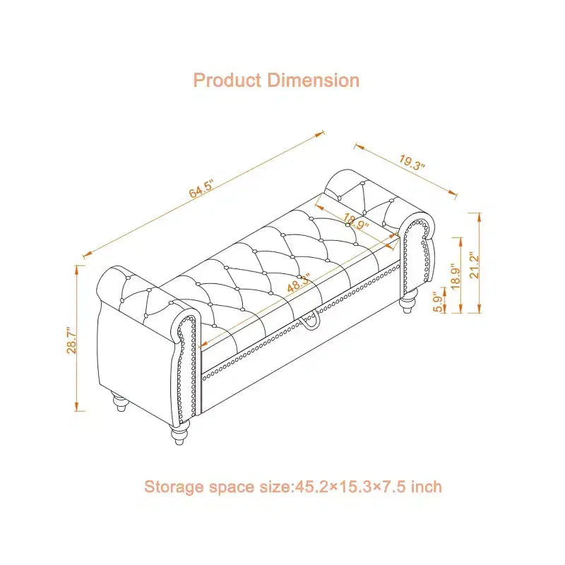 Panca da letto TUYOHW per camera da letto, chaise longue imbottita con bottoni e contenitore, blu navy