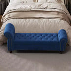 Panca da letto TUYOHW per camera da letto, chaise longue imbottita con bottoni e contenitore, blu navy