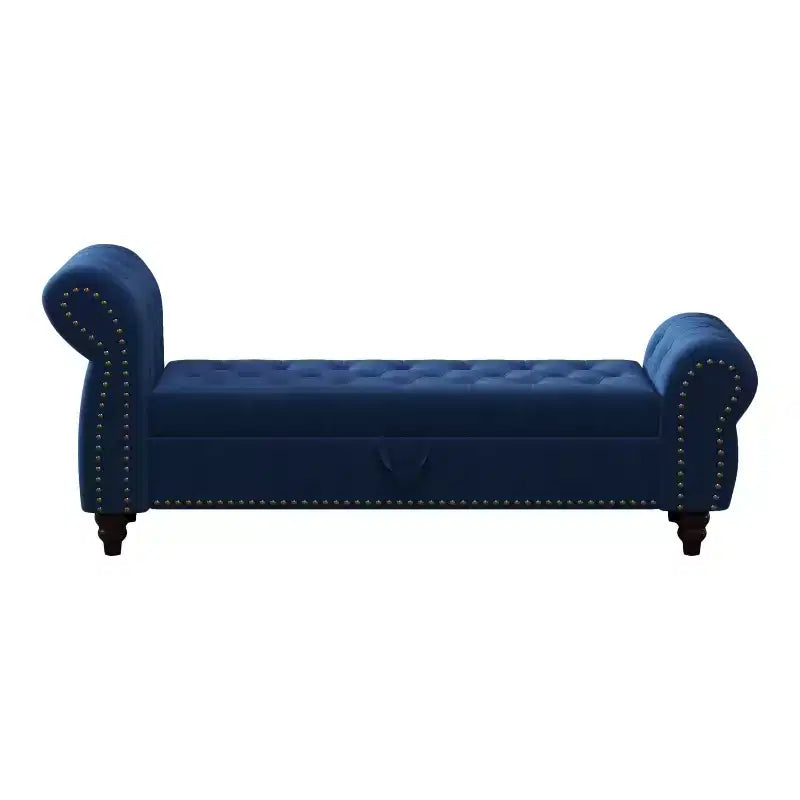 Panca da letto TUYOHW per camera da letto, chaise longue imbottita con bottoni e contenitore, blu navy