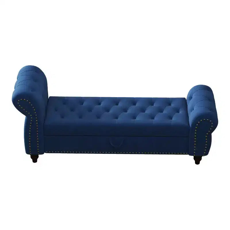 Panca da letto TUYOHW per camera da letto, chaise longue imbottita con bottoni e contenitore, blu navy