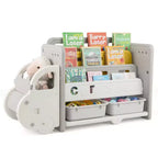 Costway 3 livelli giocattolo per bambini e libreria con 2 contenitori decorativo a forma di auto