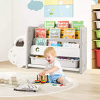 Costway 3 livelli giocattolo per bambini e libreria con 2 contenitori decorativo a forma di auto