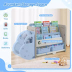 Costway 3 livelli giocattolo per bambini e libreria con 2 contenitori decorativo a forma di auto