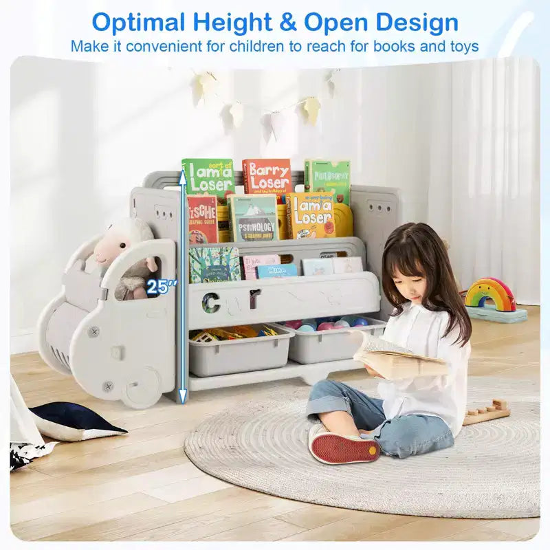 Costway 3 livelli giocattolo per bambini e libreria con 2 contenitori decorativo a forma di auto