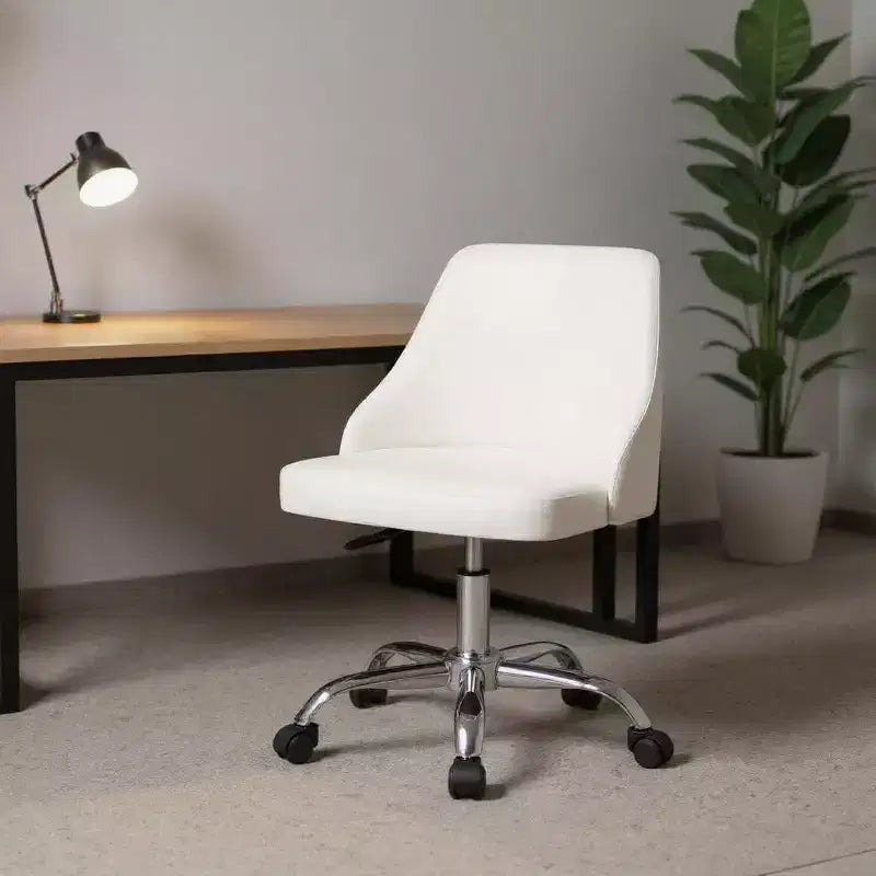 HomeRoots White and Silver Faux Leather Adjustable Height Swivel Rolling Office Chair