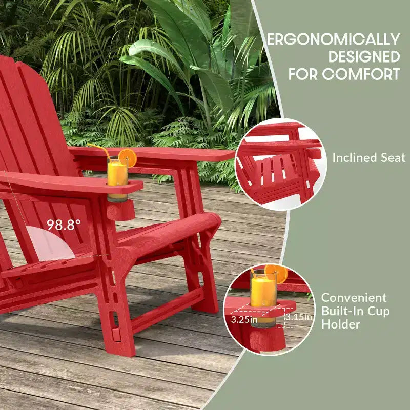 WestinTrends Azura, Set da 3 Pezzi di Sedie da Giardino Adirondack in Plastica HDPE con Tavolino Laterale Quadrato da 45 cm