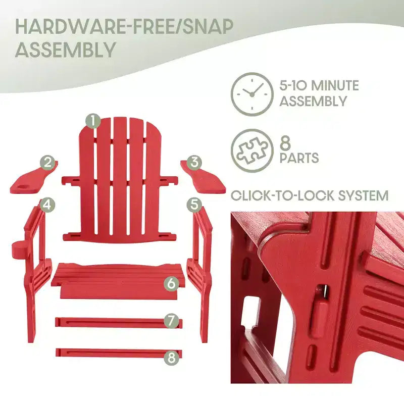 WestinTrends Azura, Set da 3 Pezzi di Sedie da Giardino Adirondack in Plastica HDPE con Tavolino Laterale Quadrato da 45 cm