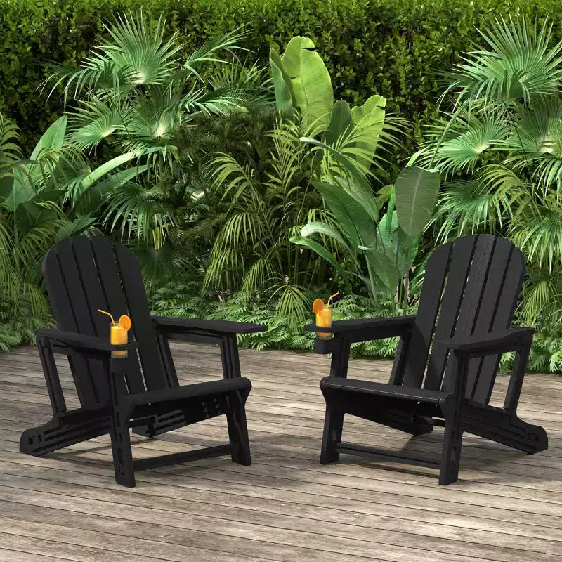 WestinTrends Azura Tool-Free Assembly Outdoor Patio HDPE Plastic Adirondack Chair with Cup Holder (Set of 2), White
