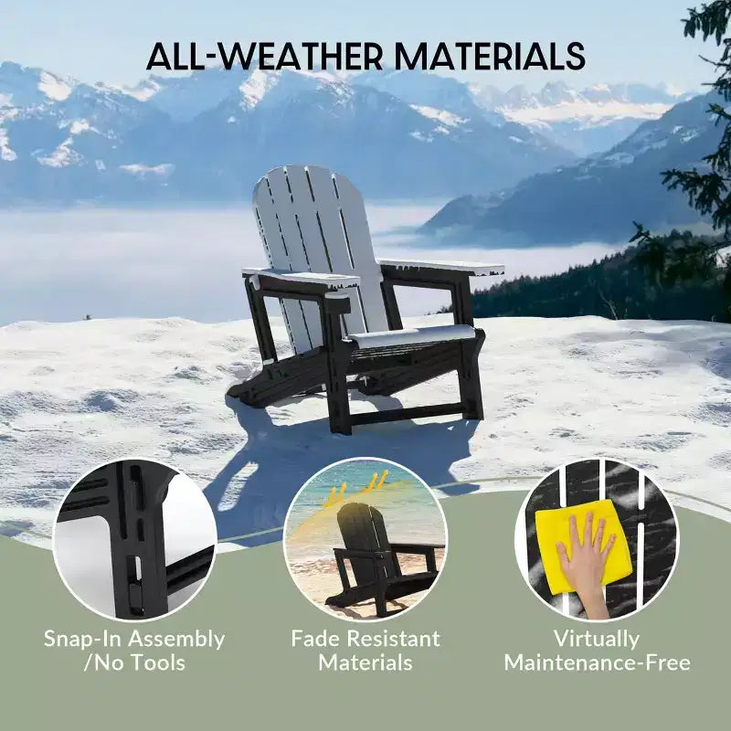 WestinTrends Azura Tool-Free Assembly Outdoor Patio HDPE Plastic Adirondack Chair with Cup Holder (Set of 2), White