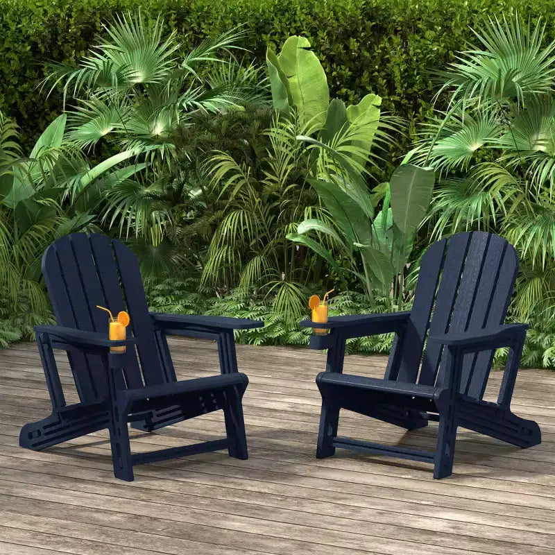 WestinTrends Azura Tool-Free Assembly Outdoor Patio HDPE Plastic Adirondack Chair with Cup Holder (Set of 2), White
