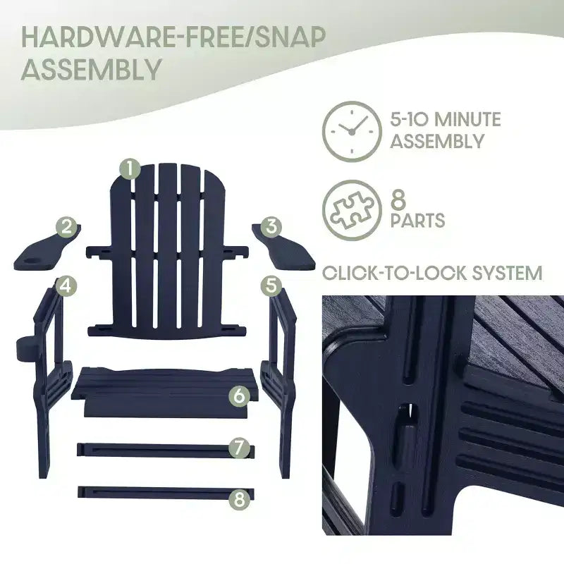 WestinTrends Azura Tool-Free Assembly Outdoor Patio HDPE Plastic Adirondack Chair with Cup Holder (Set of 2), White