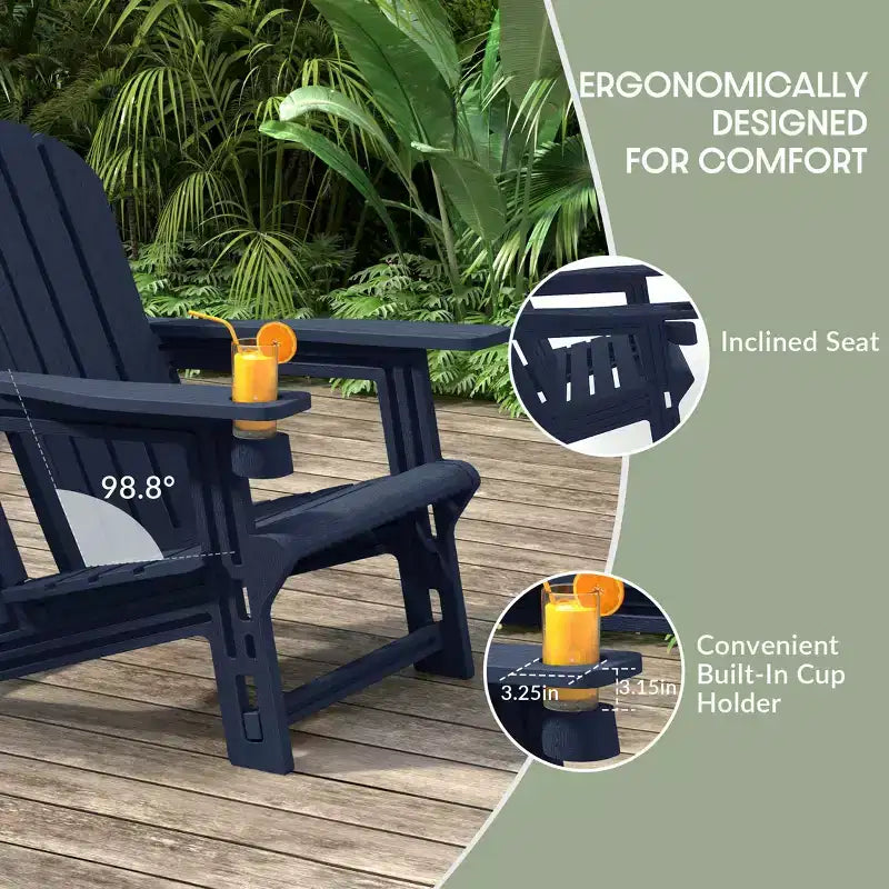 WestinTrends Azura Tool-Free Assembly Outdoor Patio HDPE Plastic Adirondack Chair with Cup Holder (Set of 2), White