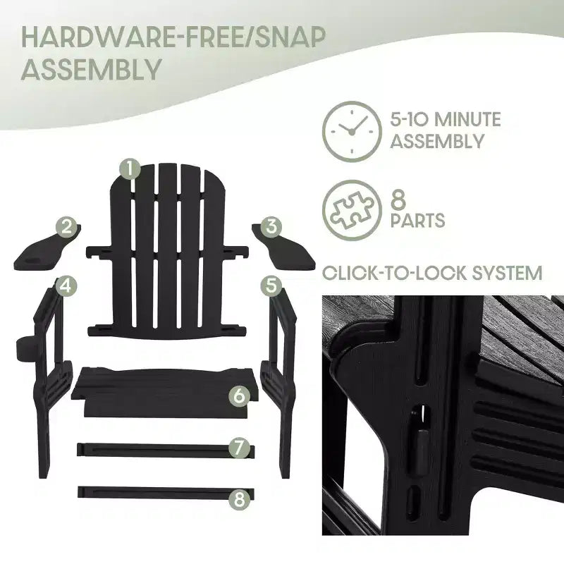 WestinTrends Azura Tool-Free Assembly Outdoor Patio HDPE Plastic Adirondack Chair with Cup Holder (Set of 2), White