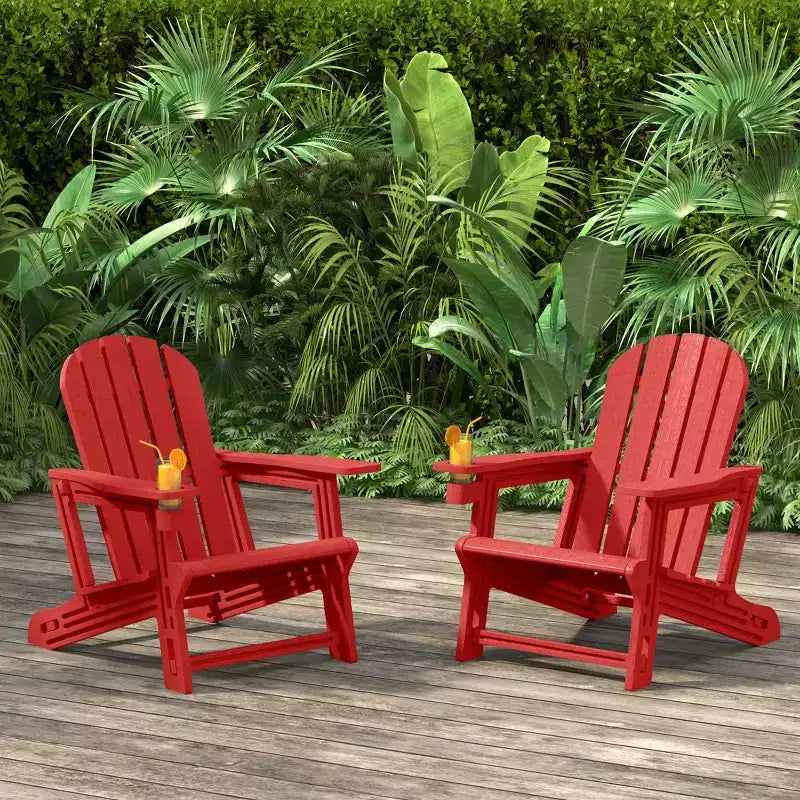 WestinTrends Azura Tool-Free Assembly Outdoor Patio HDPE Plastic Adirondack Chair with Cup Holder (Set of 2), White