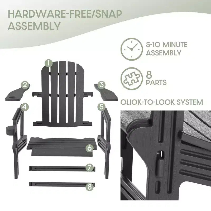 WestinTrends Azura No-Tools Outdoor HDPE Patio Adirondack Chair with Patio Ottoman