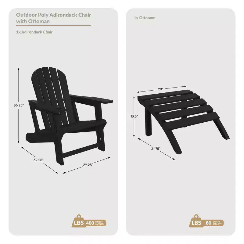 WestinTrends Azura No-Tools Outdoor HDPE Patio Adirondack Chair with Patio Ottoman